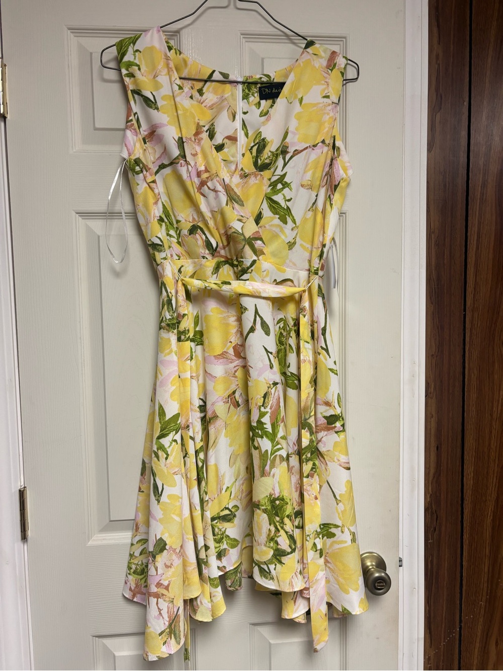 DN Design Floral Yellow & Green Fit-and-Flare Dress